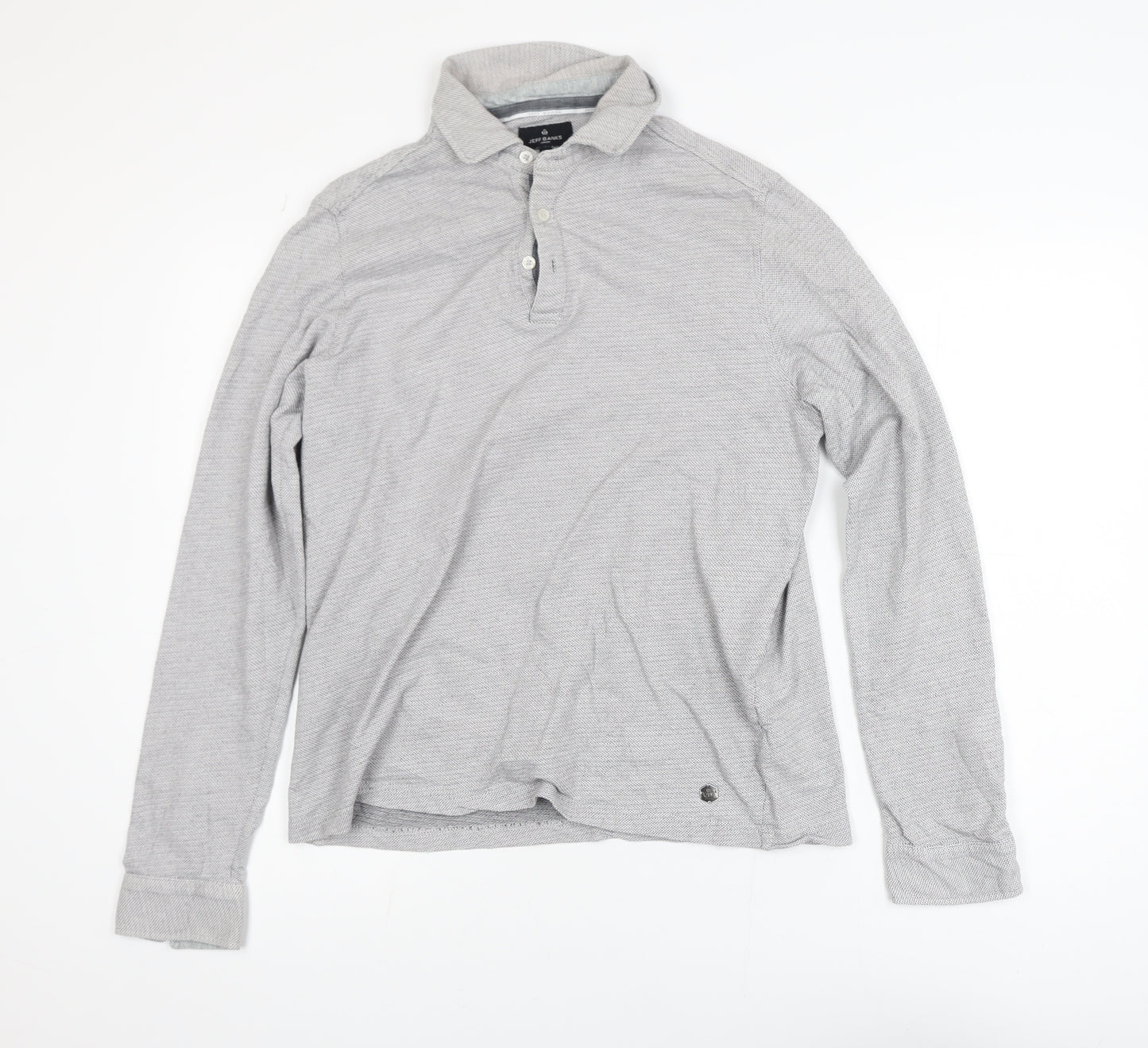 Jeff Banks Men's Grey Cotton Long Sleeve Button-Up Shirt M