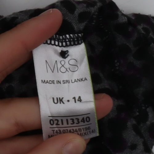 Marks and Spencer Women’s Grey Animal Print Ruffle Tunic Blouse Size 14