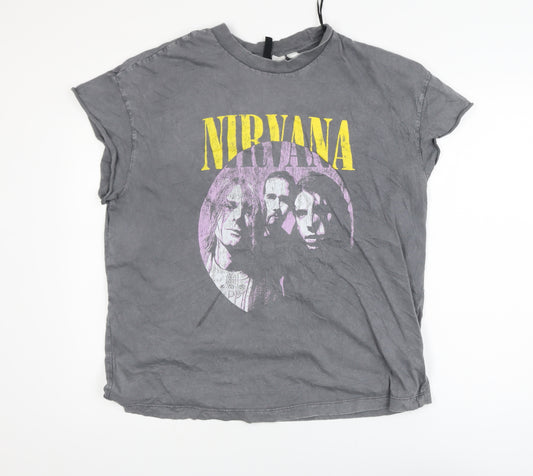 H&M Divided Women Grey Nirvana Graphic Cotton T-Shirt Size 12