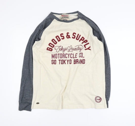 Tokyo Laundry Men's Beige Long Sleeve Motorcycle Graphic T-Shirt Size L