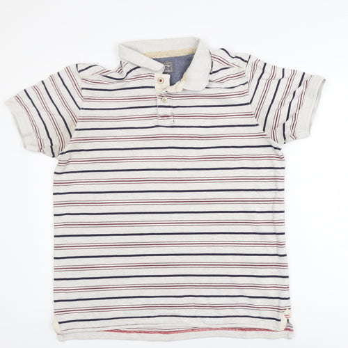FatFace Men's Beige Striped Cotton Polo Shirt L Regular Fit