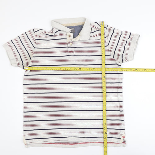 FatFace Men's Beige Striped Cotton Polo Shirt L Regular Fit