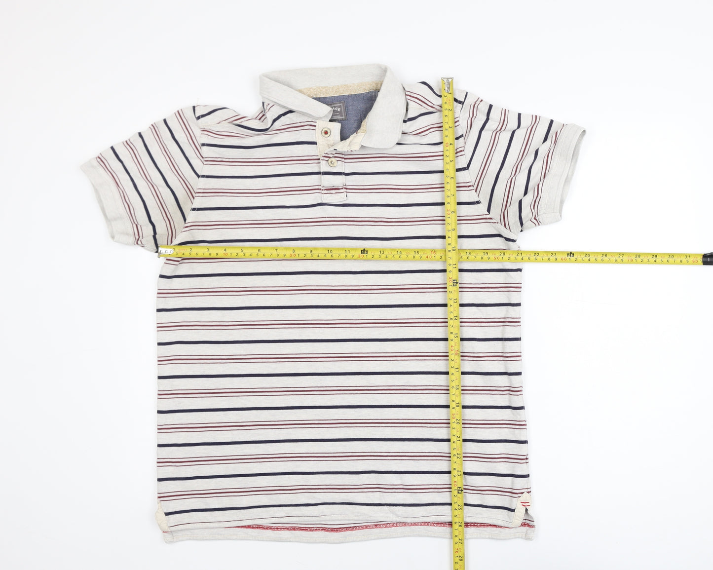 FatFace Men's Beige Striped Cotton Polo Shirt L Regular Fit