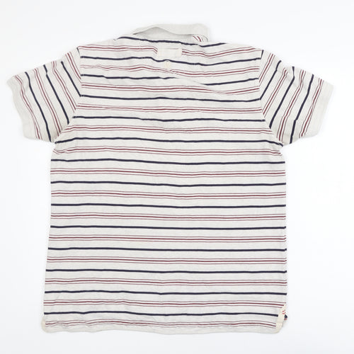 FatFace Men's Beige Striped Cotton Polo Shirt L Regular Fit