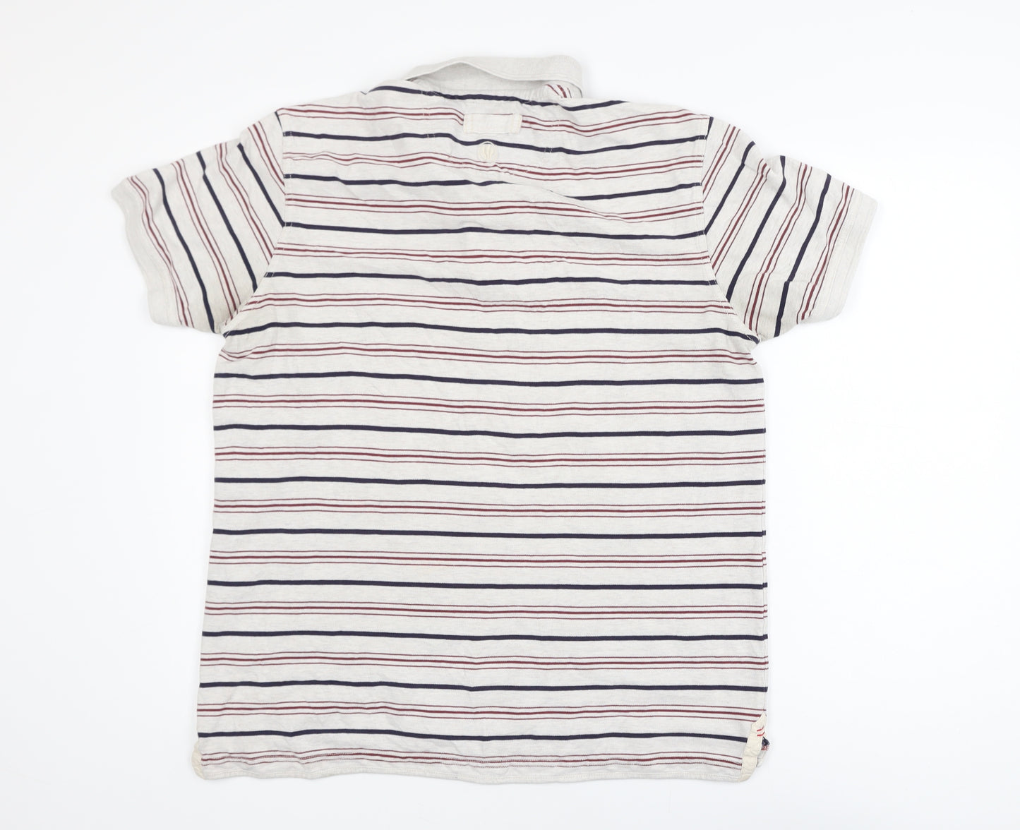 FatFace Men's Beige Striped Cotton Polo Shirt L Regular Fit