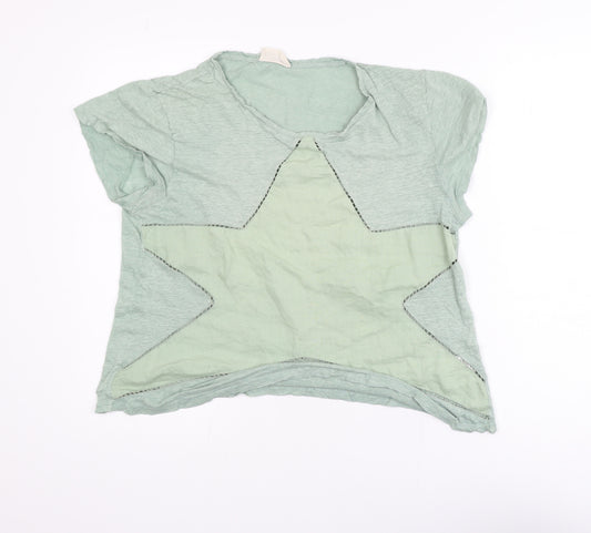 Hush Women Green Linen Short Sleeve Star T-Shirt Size L