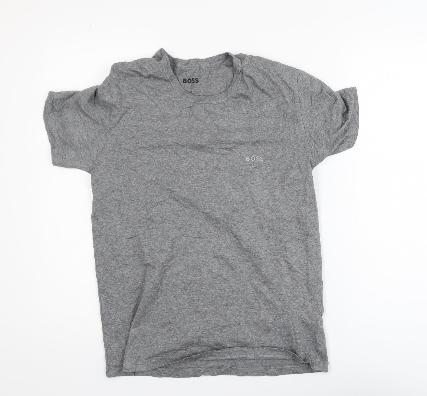 BOSS Men’s Grey Cotton Crew Neck Regular Fit Short Sleeve T-Shirt M