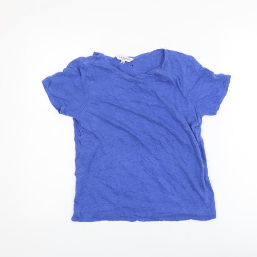 L.K. Bennett Women's Blue Linen V-Neck Short Sleeve T-Shirt M