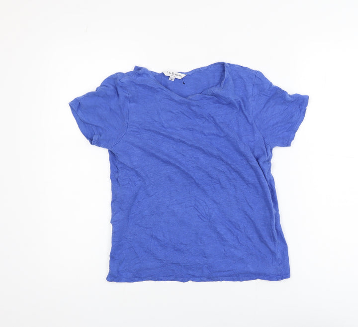 L.K. Bennett Women's Blue Linen V-Neck Short Sleeve T-Shirt M