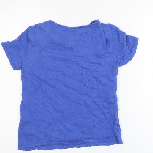 L.K. Bennett Women's Blue Linen V-Neck Short Sleeve T-Shirt M