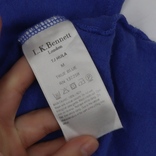 L.K. Bennett Women's Blue Linen V-Neck Short Sleeve T-Shirt M