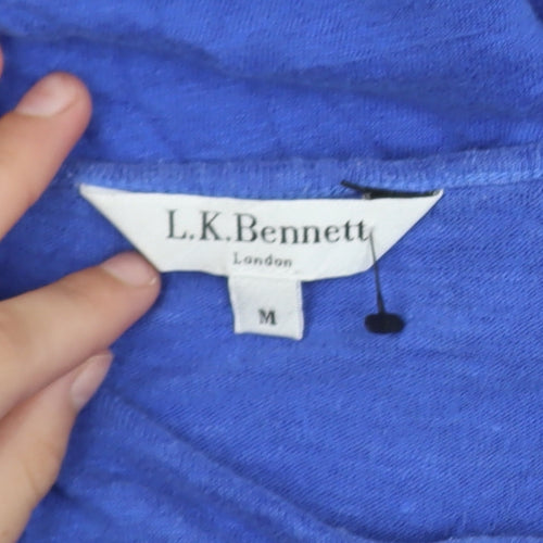 L.K. Bennett Women's Blue Linen V-Neck Short Sleeve T-Shirt M