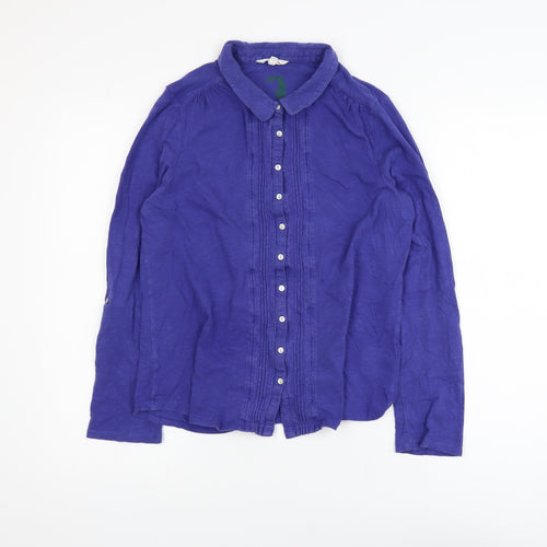 White Stuff Women's Blue Button-Up Long Sleeve 100% Cotton Shirt Size 14