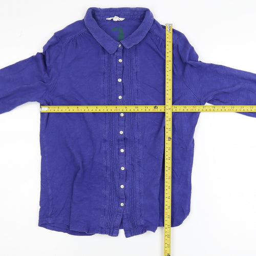 White Stuff Women's Blue Button-Up Long Sleeve 100% Cotton Shirt Size 14