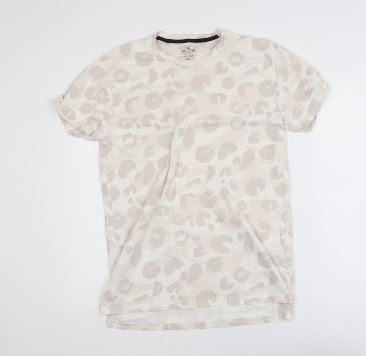 Hollister Womens Beige Animal Print Longline T-Shirt Size S