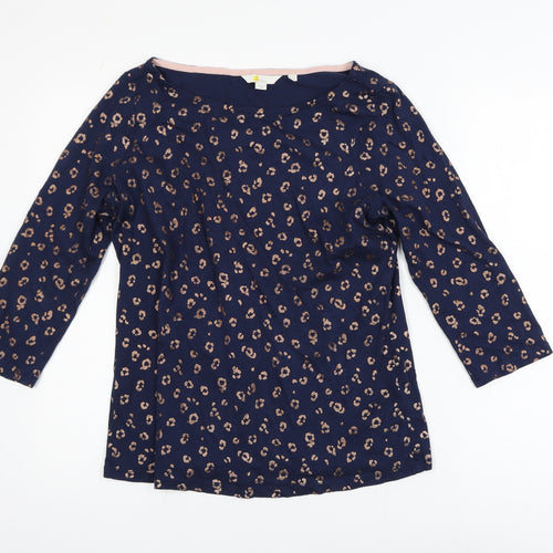 Boden Women's Blue Animal Print Boat Neck 3/4 Sleeve Cotton Modal Blouse Size 14