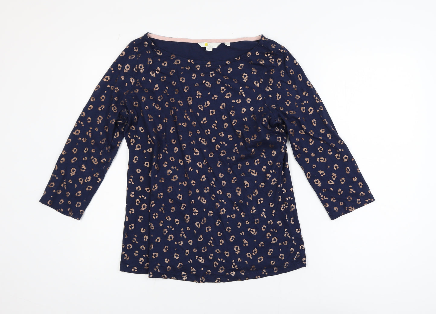 Boden Women's Blue Animal Print Boat Neck 3/4 Sleeve Cotton Modal Blouse Size 14