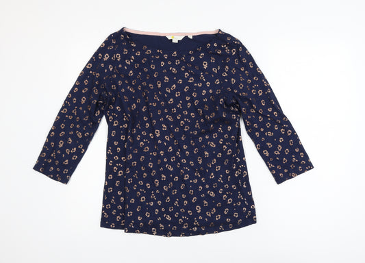 Boden Women's Blue Animal Print Boat Neck 3/4 Sleeve Cotton Modal Blouse Size 14