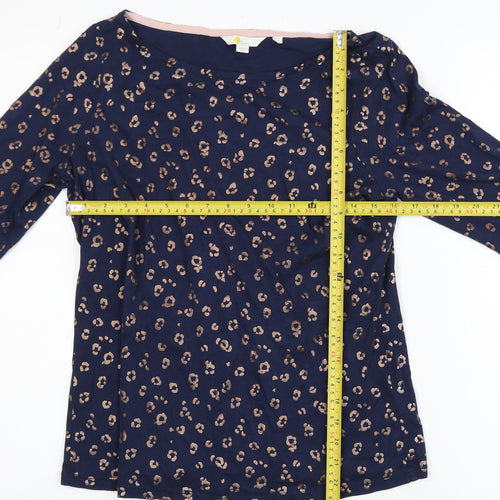 Boden Women's Blue Animal Print Boat Neck 3/4 Sleeve Cotton Modal Blouse Size 14