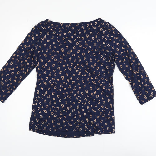 Boden Women's Blue Animal Print Boat Neck 3/4 Sleeve Cotton Modal Blouse Size 14