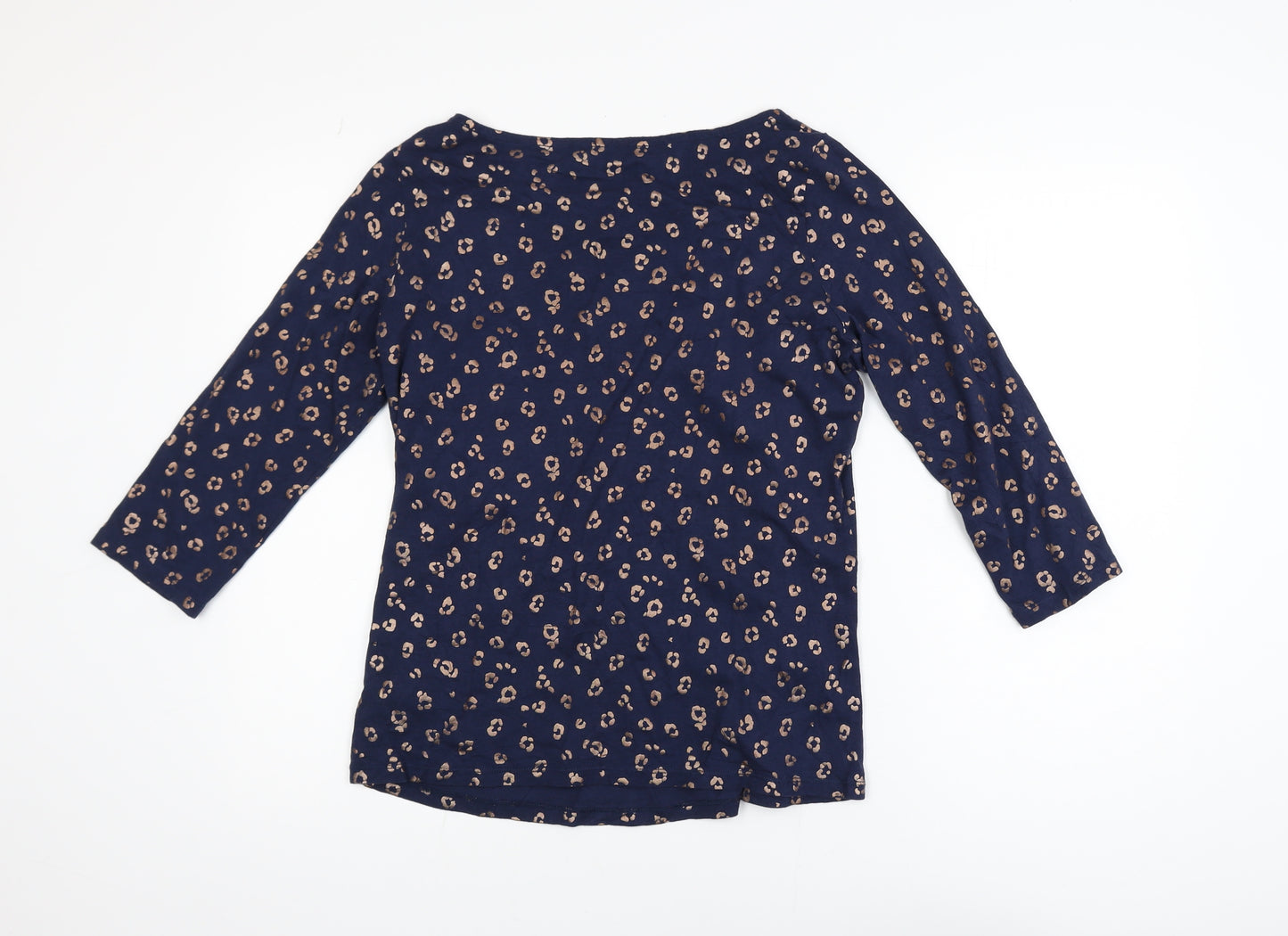Boden Women's Blue Animal Print Boat Neck 3/4 Sleeve Cotton Modal Blouse Size 14