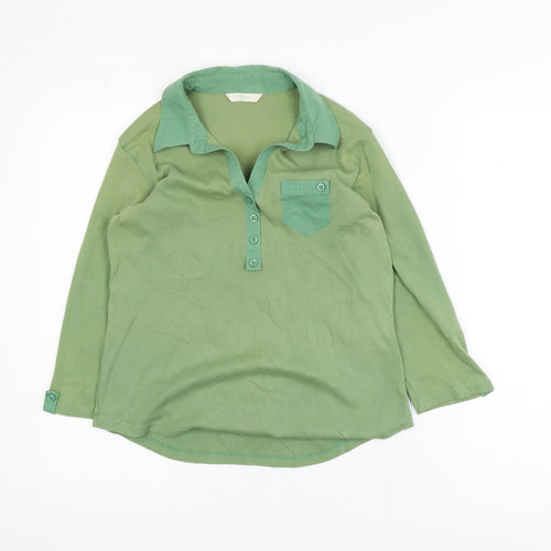 Marks and Spencer Women’s Green Long Sleeve Polo Shirt UK 14 100% Cotton
