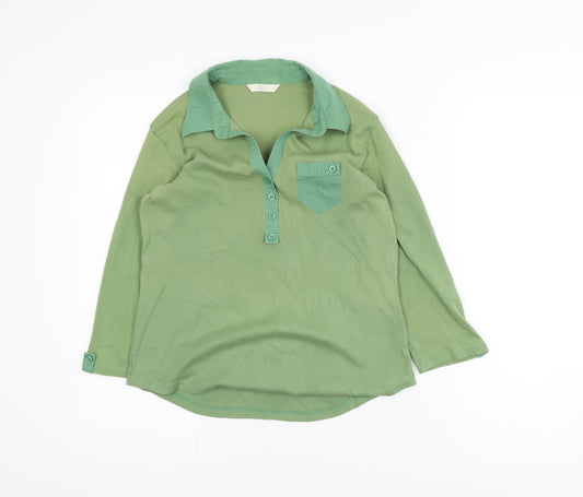 Marks and Spencer Women’s Green Long Sleeve Polo Shirt UK 14 100% Cotton