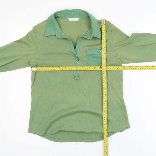Marks and Spencer Women’s Green Long Sleeve Polo Shirt UK 14 100% Cotton