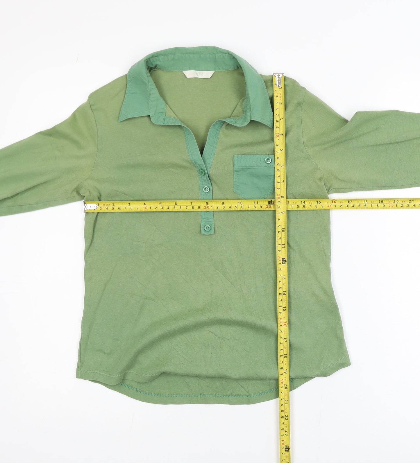 Marks and Spencer Women’s Green Long Sleeve Polo Shirt UK 14 100% Cotton
