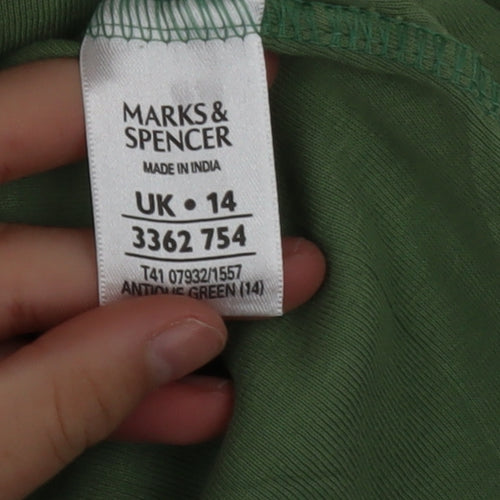 Marks and Spencer Women’s Green Long Sleeve Polo Shirt UK 14 100% Cotton