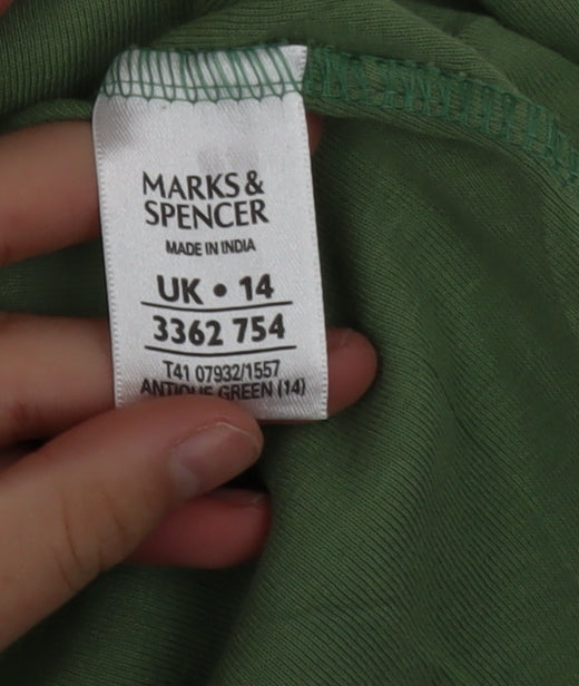 Marks and Spencer Women’s Green Long Sleeve Polo Shirt UK 14 100% Cotton