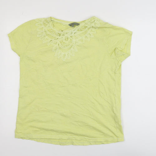 Principles Women’s Green Crochet Neck Cotton T-Shirt Size 12