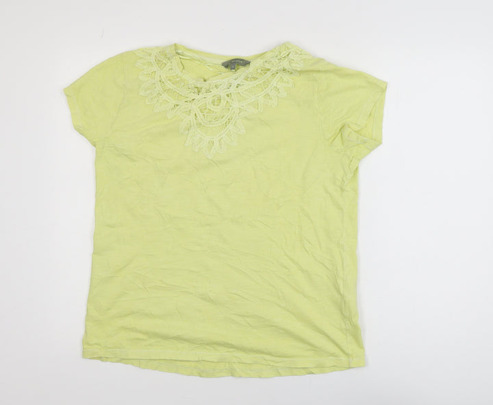 Principles Women’s Green Crochet Neck Cotton T-Shirt Size 12