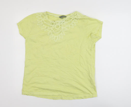 Principles Women’s Green Crochet Neck Cotton T-Shirt Size 12