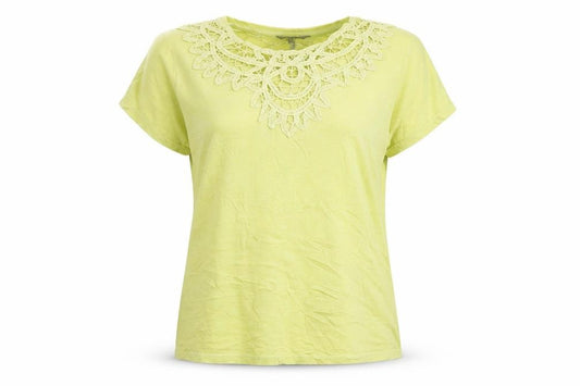 Front view of Principles Women’s Green Crochet Neck Cotton T-Shirt, size UK 12
