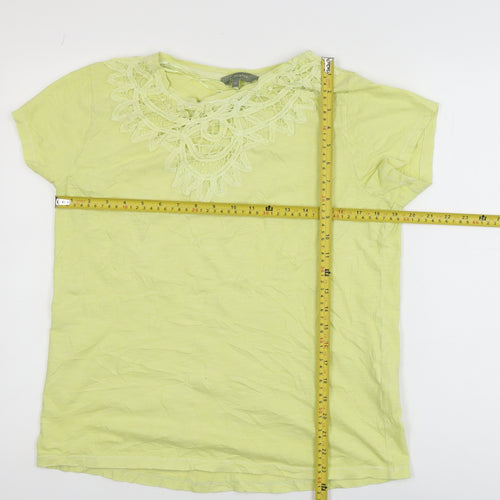 Principles Women’s Green Crochet Neck Cotton T-Shirt Size 12