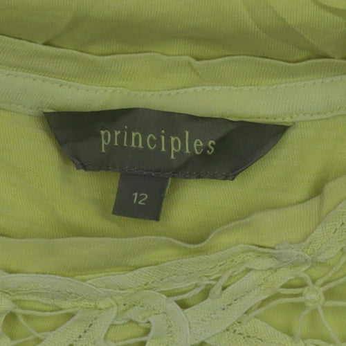 Principles Women’s Green Crochet Neck Cotton T-Shirt Size 12