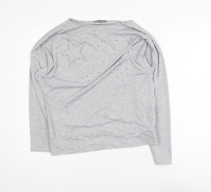 Principles Women Grey Long Sleeve Star Embellished Jersey Top Size M