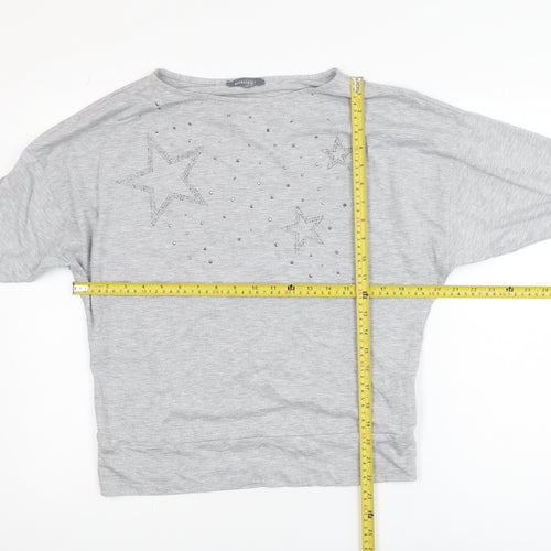 Principles Women Grey Long Sleeve Star Embellished Jersey Top Size M