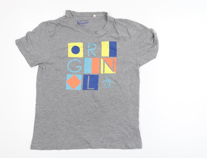 Penguin Mens Grey Graphic Print Cotton T-Shirt Size S
