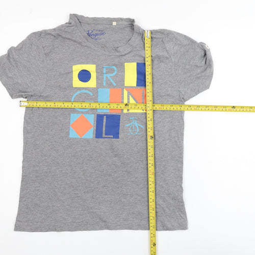 Penguin Mens Grey Graphic Print Cotton T-Shirt Size S