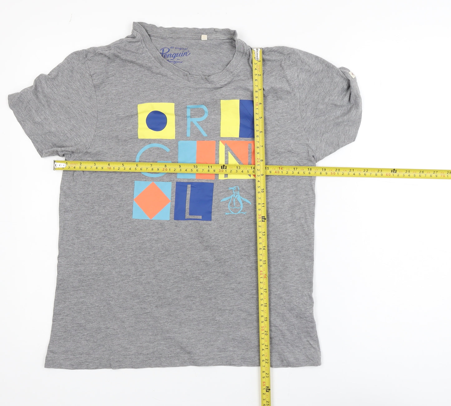 Penguin Mens Grey Graphic Print Cotton T-Shirt Size S