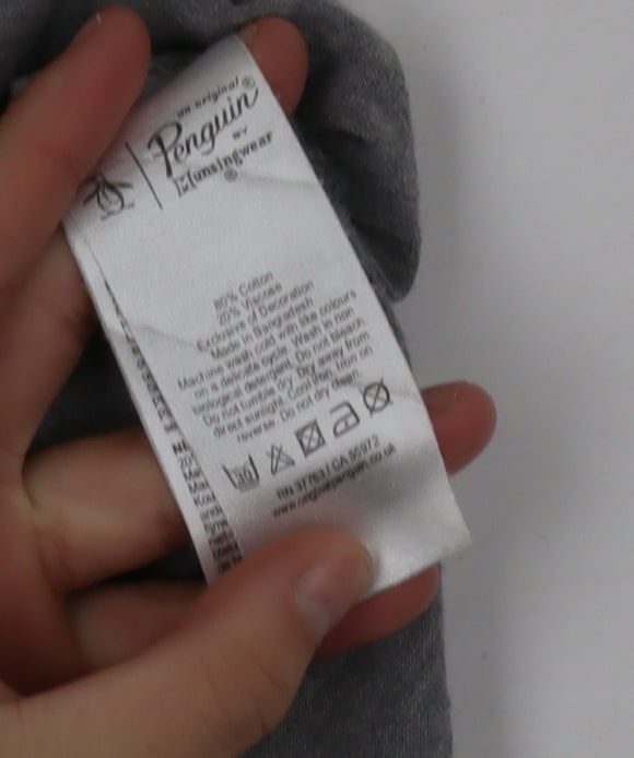 Penguin Mens Grey Graphic Print Cotton T-Shirt Size S