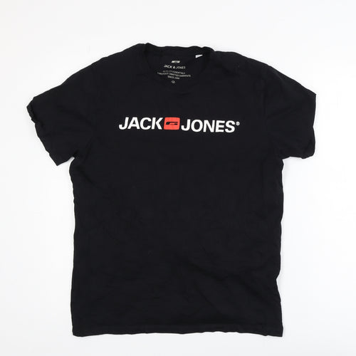 Jack & Jones Men's Black Graphic Logo Crew Neck T-Shirt Size M