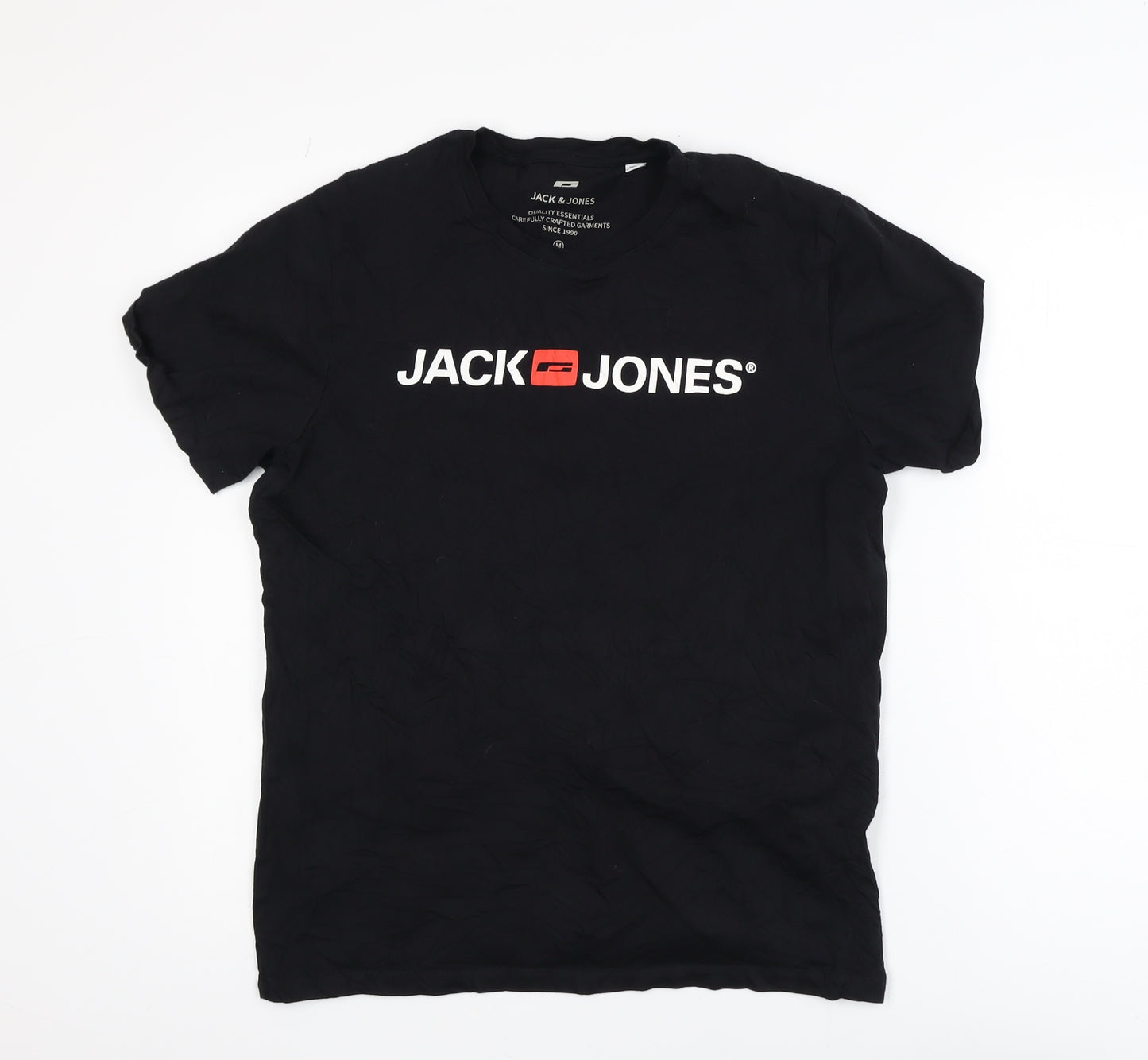 Jack & Jones Men's Black Graphic Logo Crew Neck T-Shirt Size M
