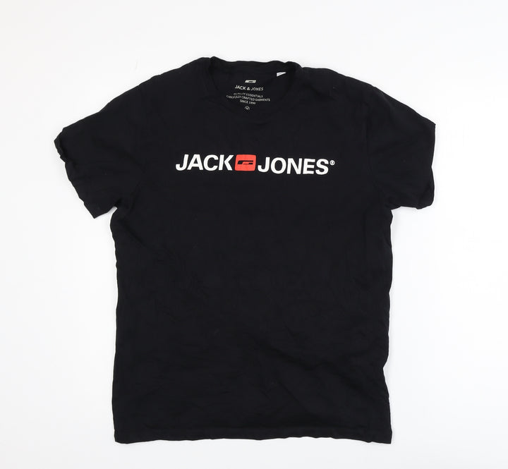Jack & Jones Men's Black Graphic Logo Crew Neck T-Shirt Size M