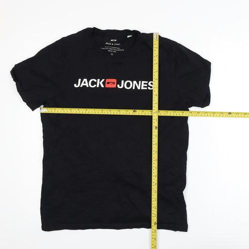 Jack & Jones Men's Black Graphic Logo Crew Neck T-Shirt Size M