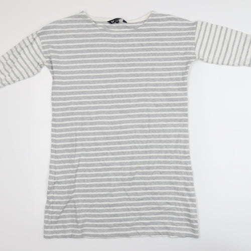 Crew Clothing Women’s Grey White Striped Cotton 3/4 Sleeve T-Shirt Size 10