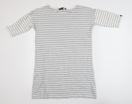 Crew Clothing Women’s Grey White Striped Cotton 3/4 Sleeve T-Shirt Size 10