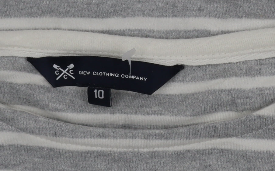 Crew Clothing Women’s Grey White Striped Cotton 3/4 Sleeve T-Shirt Size 10